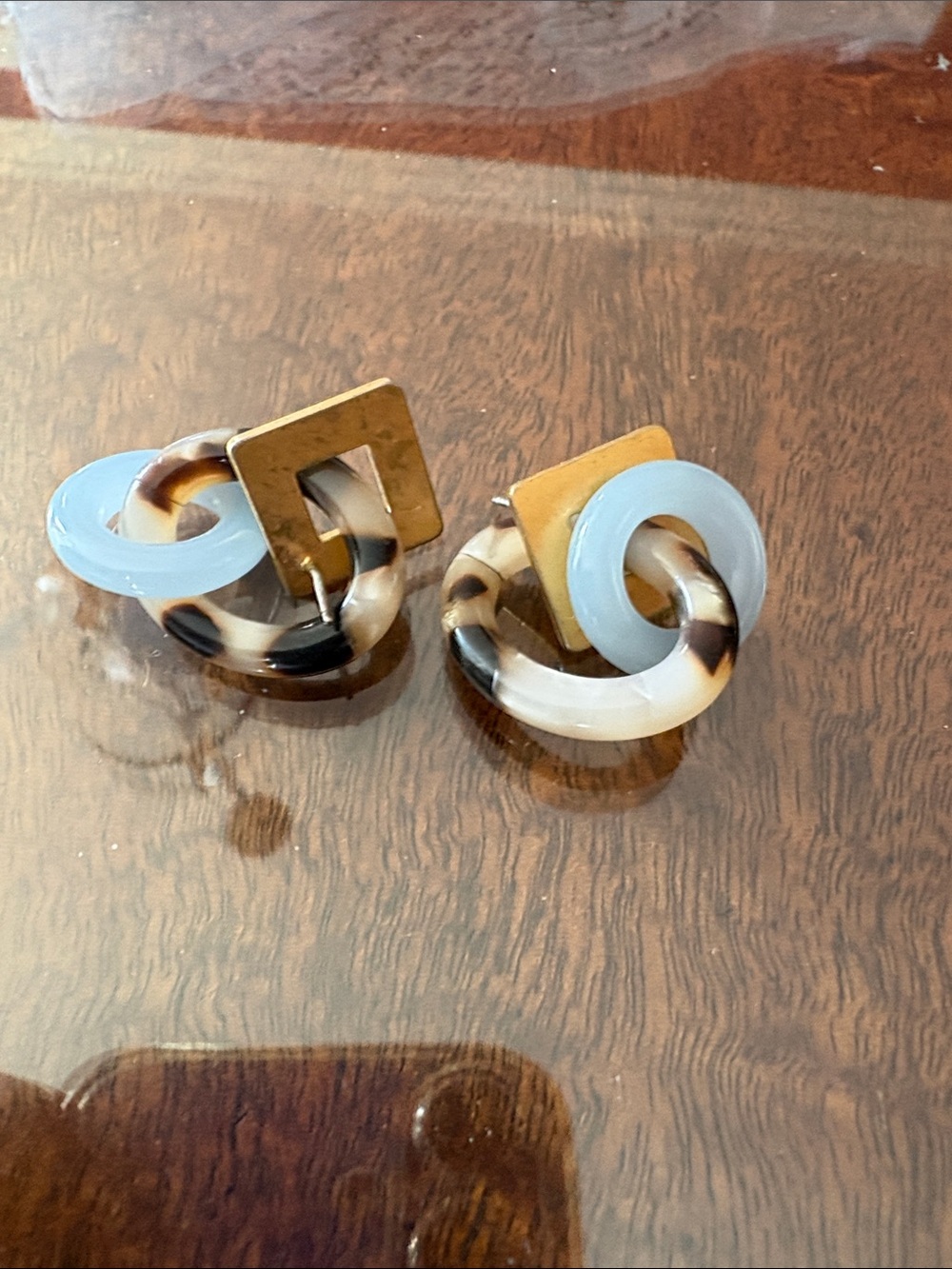 Madewell Gold Square with Tortoiseshell and Pale Blue Link Earrings